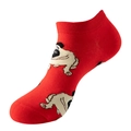 Rode katoenen enkelsokken met gedetailleerde zwart-witte mopshond geprinte patronen - Eén maat / C28 (Rood Mopshond)