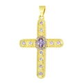 Golden cross pendant with purple round and oval gemstones on white background - Pendant 26 (Gold Purple Stone Luxury Cross)