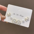 S925 silver needle earring set featuring enamel bows, camellias, and pearls - Gold Pearl Flower Style (E4986)