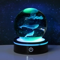3D laser engraved crystal ball night light with whale and moon on black base - Deep Sea Whale