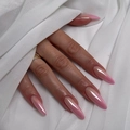 Long pointed pink press-on nails with shiny finish and a gold ring detail - Bz1506 Colorful / Jelly Glue + Nail File