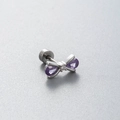 Silver titanium steel stud earring featuring a purple bow with amethyst-like crystals - Purple Bow (Single Piece)