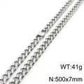 Collar de cadena cubana de acero de titanio plateado, 500x7mm 41g eslabón plano unisex - 7mm x 500mm (KN233061-ZZ)
