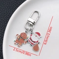 Christmas keychain with Santa Claus and gingerbread man charms in silver finish - ER846-White K Enamel Santa Lights Gingerbread Man U-shaped Keychain