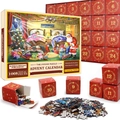 Christmas Advent Calendar Puzzle with 1008 pieces divided into 24 small red gift boxes - Style sd14 (70x50cm)