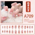 Detail of pink gradient press-on nails with 3D bunny and glitter heart designs - Nude Pink Gradient 3D Rabbit (A709) / 24 Pcs/Set
