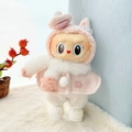 Pink and white plush outfit for Labubu doll including hooded cape and beret - Kd White Princess Shoes + Winter Light Pink Star Shawl Four-piece Set / First And Second Generation Keychains Are Compatible With La Cloth Dolls. Dolls Not Included.