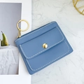 Blue PU leather mini coin purse with gold snap button and metal keychain ring - Sky Blue