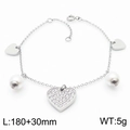 Pulsera de acero plateado con tres colgantes de corazón y perlas blancas en cadena fina - Pulsera Color Acero (KB169962-KLX)