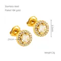18K gold plated stainless steel round stud earrings with sparkling cubic zirconia stones - Round Rhinestone Style (ZYG566) / Gold with White Zirconia
