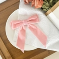 Pink velvet bow hair clip with long ribbons in an elegant French vintage style - Pink