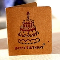Biglietto di compleanno piegato in carta kraft con torta tagliata al laser e testo - 309# Torta di Compleanno / Con Busta Kraft