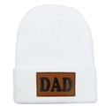 Bonnet en tricot blanc pour homme avec écusson DAD en cuir, bonnet d'hiver thermique doux - Adulte Élastique / DAD-Blanc