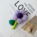 Floral knit tote bag charm in purple and green fabric with detailed stitching - Accessory Small Purple Flower