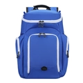 Blue nylon sports backpack featuring reinforced top handle and multiple zip compartments - Blue & White