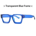 Fashionable blue translucent rectangular frame glasses with anti-blue light lenses - Transparent Blue Frame