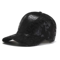 Black street style baseball cap with glossy floral embossed patterns and curved brim - Black Embossed Floral