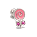 Pink lollipop stud earring with 18K gold screw back and sparkling cubic zirconia - Enamel Lollipop / Silver