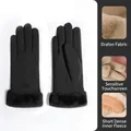 Winter thermal touch screen gloves in black dralon fabric with faux fur cuffs - One Size / Matte Black