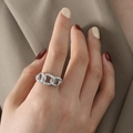 Minimalistischer Gliederkettenring aus silbernem Edelstahl für Damen und Herren - US 7 / Stahlfarbe