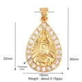 Gold plated water drop pendant with virgin mary relief and white crystal frame 30mm - Light Yellow M144216-Gold Tear Mary CZ