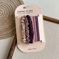 6-piece set of macaron-colored elastic hair ties and satin scrunchies in purple hues - Purple Set