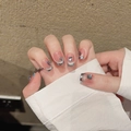 Uñas postizas French con efecto ojo de gato rosa y dijes de corazón de metal 3D plata - 2205-Trapezoide Extra Corto / Extra Pequeño (XS)