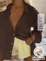 Women's casual long sleeve brown cotton shirt featuring a comfortable 100% natural fabric - XS / Dark Brown