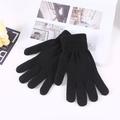 Classic black knitted winter gloves with elastic ribbed cuffs and warm brushed texture - 21x10cm / Men-Black
