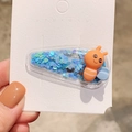 Cute orange bee hair clip for girls with blue heart-shaped sequins and metal BB clip - Bee