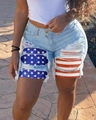 Light blue denim shorts with American flag patch detail and distressed ripped design - S / Star Patch