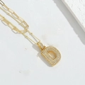 Double-layered 18K gold letter D pendant necklace with sparkling micro-pave zircons - Letter D