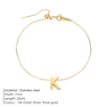 Adjustable 14k gold plated stainless steel letter K anklet for women, 23cm adjustable chain length - Letter K / Gold