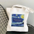 Weiße Canvas-Tragetasche mit Van Gogh Sternennacht-Druck und Kunstartikel-Zitat - Sternennacht (STD525-A)