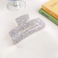 Large square acetate hair claw clip with grey shell marble pattern for women - Ice Crystal Grey