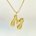 Balloon style letter M pendant necklace in gold finish with thin box chain detail - Letter M / Gold