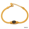 Gold plated stainless steel snake chain bracelet with a black oval gemstone inlay - Gold Black (SBK059)