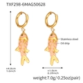 Golden fish drop earrings in 18k gold plated stainless steel with oil drip finish - Deep Pink Fish Pendant Earrings (TXF298-6) / One Pair