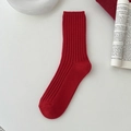 Minimalist red cotton crew socks with ribbed texture for lunar new year celebrations - One Size / Fold-over Ribbed