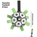 Interactive squeaky dog soccer ball with green grab tabs and pump, 19cm medium size - Squeaky Bell Version / 19cm (Size M)
