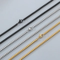 Détails de chaînes box de 3 mm en noir, argent et or avec des fermoirs mousquetons - Chaîne Maille Vénitienne / 50cm / Couleur Acier