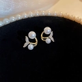Elegant gold plated fishtail earrings with lustrous pearl and cubic zirconia details - Gold & White Fishtail (Style 43)