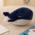 Blue whale plush keychain with soft navy blue fur and white striped belly details - Dark Blue / 12cm