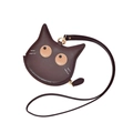 Porte-monnaie chat en cuir PU marron foncé avec longue lanière et boucle dorée - café