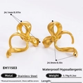 Pendientes de lazo dorado impermeables de acero inoxidable pulido para mujer - Pendientes de Botón con Lazo Dorado EH11503