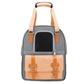 Grey and orange breathable pet backpack with mesh window and metal buckles for travel - Stress Relief Model / Grey and Orange