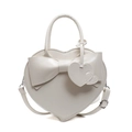 Sac boîte blanc chic en forme de cœur avec grand nœud et bandoulière réglable - Blanc Cassé