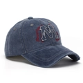 Detailed embroidery of letter M on blue washed denim baseball cap with vintage finish - One Size(Adjustable) / Blue-M Embroidery (E)