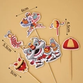 6-piece Chinese lion dance cake toppers with traditional kite and drum decorations - Lion Dance Topper Set