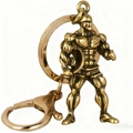 Porte-clés figurine de culturiste en bronze avec grand anneau et crochet mousqueton - Culturiste Bouclier-Bronze Antique (KC034g)